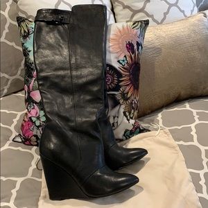 Steve Madden Black Leather Knee High Boots